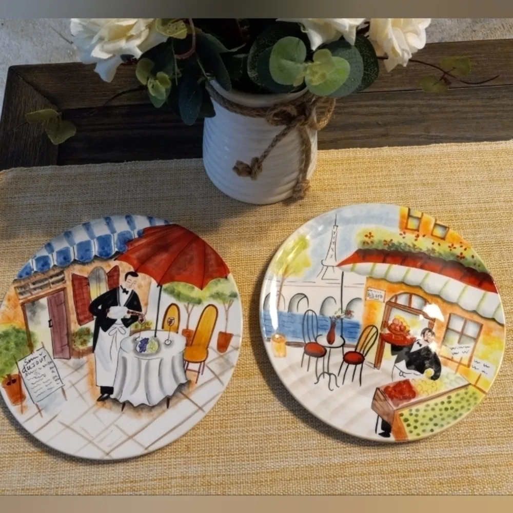 Mud Pie Cafe Dessert Salad Plates, Set Of Two